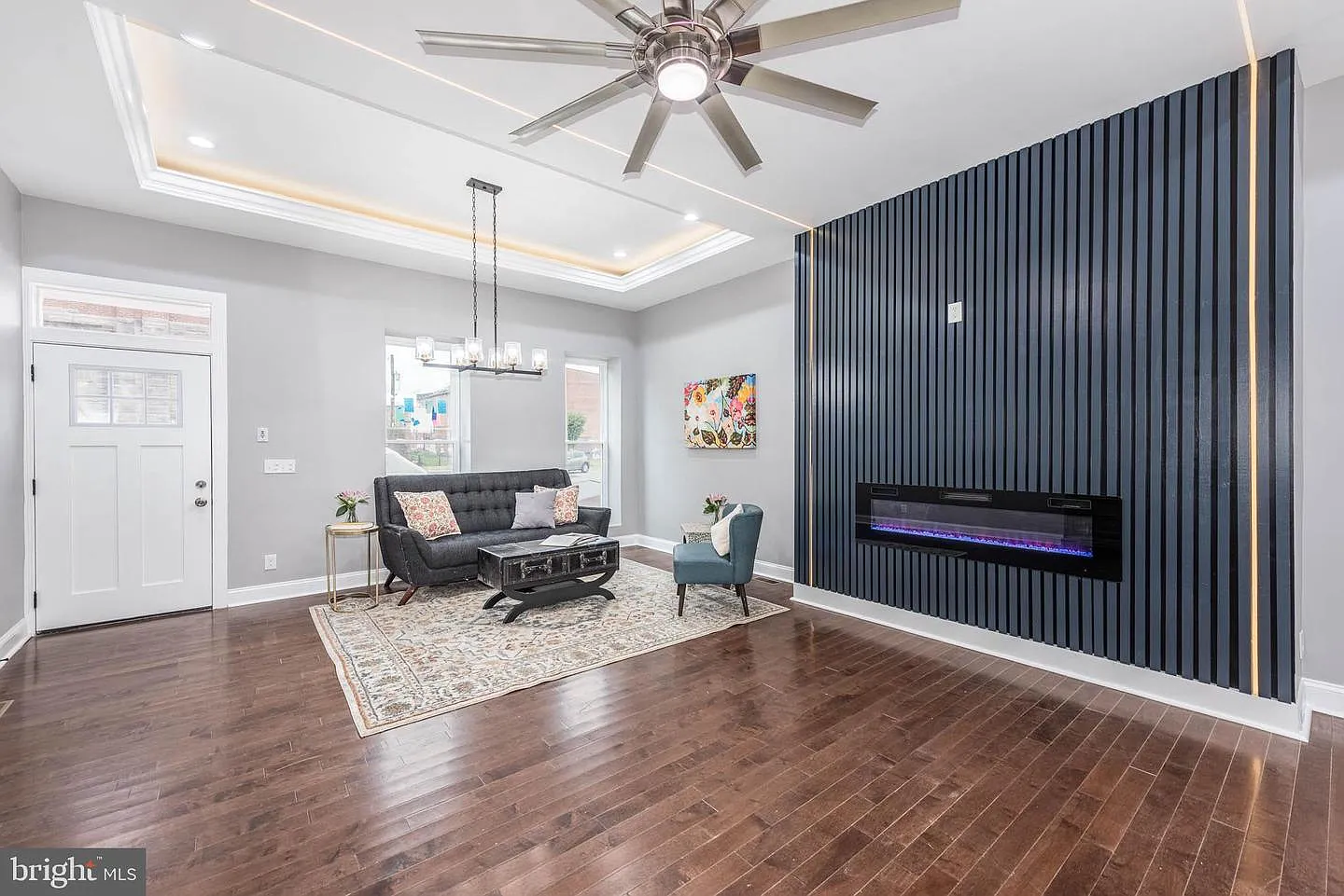 Hollins Market ground-up new construction by Maven Homes with modern slat accent wall and LED lighting